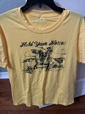 Yellow 'Hold Your Horses' Western Graphic Tee new